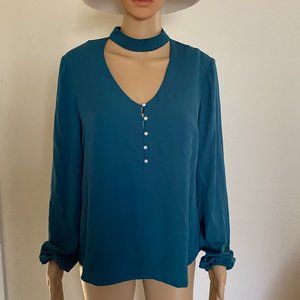 WAYF  Green Long Sleeves Chiffon Chocker Dressy Blouse Size M